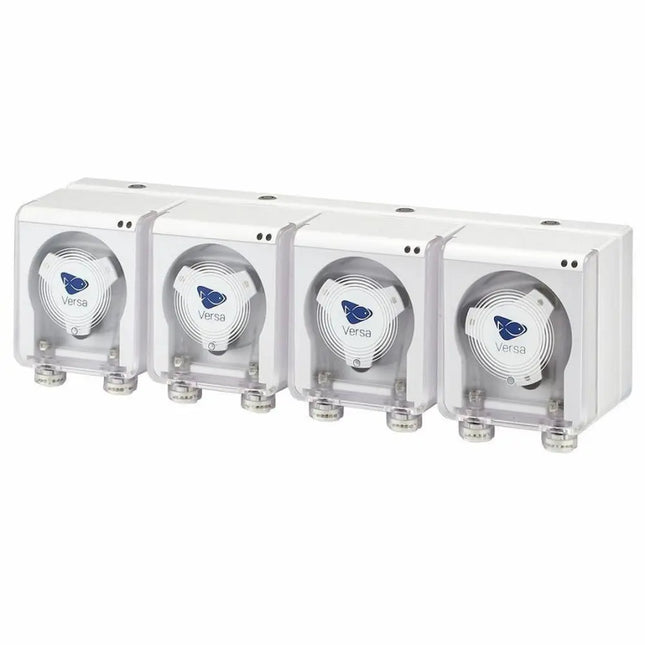 Conjunto de 4 bombas dosificadoras Ecotech Marine Versa controlada por app Mobius, ideal para aditivos, alimentación líquida y cambios automáticos de agua.