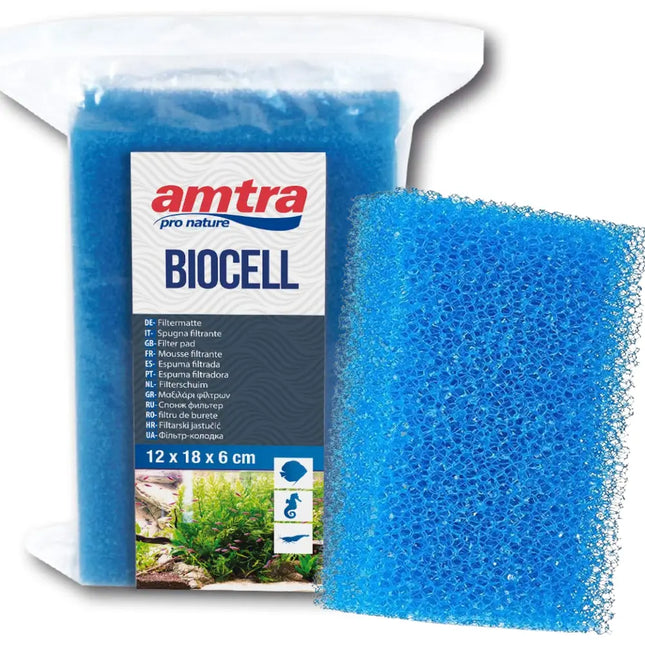 Bloque filtrante Amtra Foamex Biocell 18×12×6 cm con celdas abiertas diseñado para filtración biológica en acuarios.