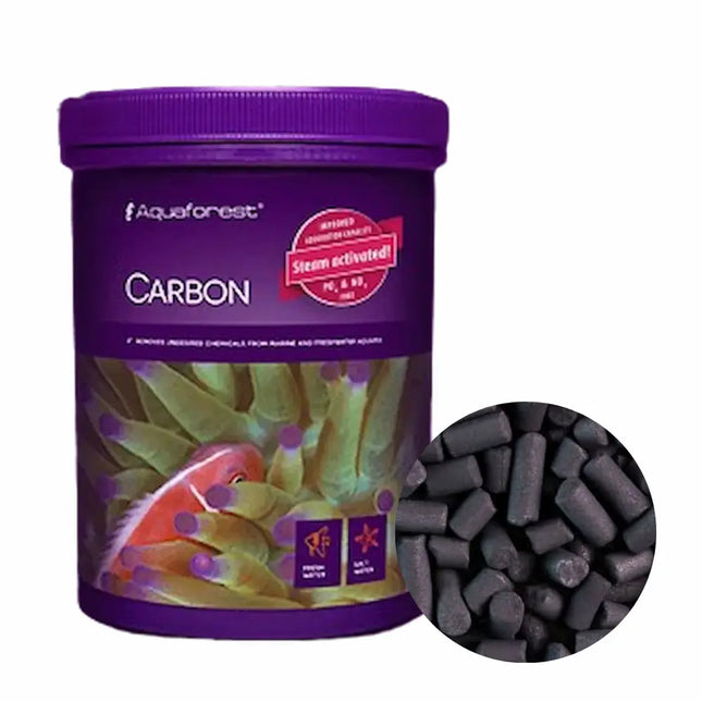 Gránulos de Aquaforest Carbon – medio de carbón activado para filtración química en acuarios marinos y de agua dulce.