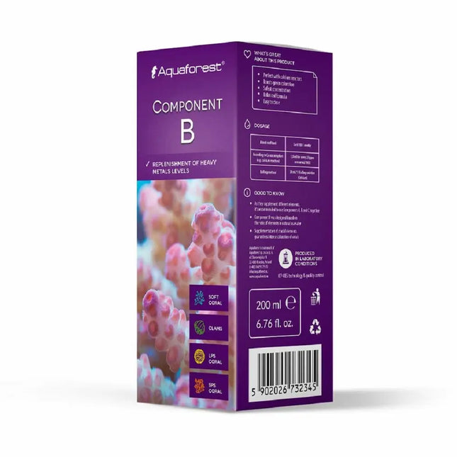 Botella de Aquaforest Component B 200 ml con suplemento de boro y estroncio para acuarios marinos de arrecife.