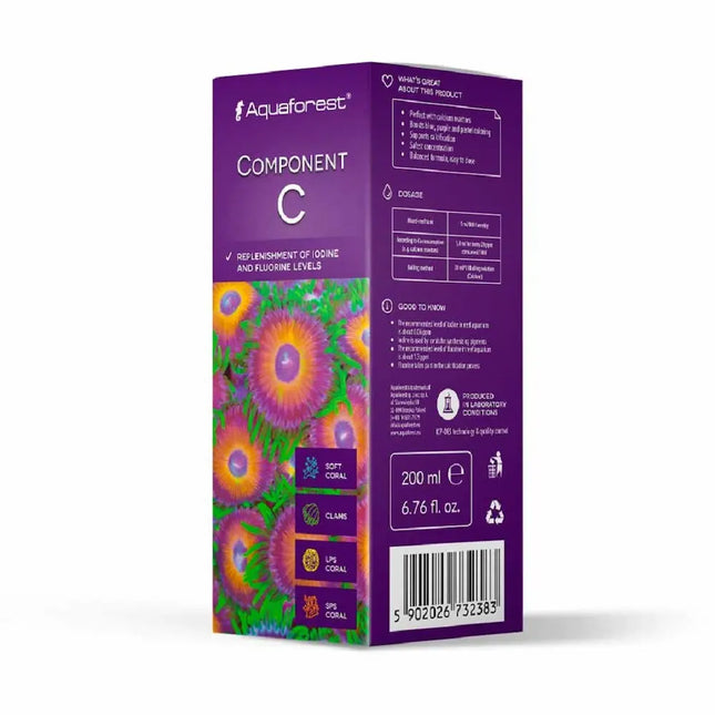 Envase de Aquaforest Component C suplemento de yodo y flúor para acuarios marinos de arrecife.