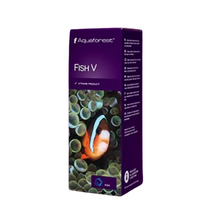 Aquaforest Fish-V, suplemento líquido vitamínico para peces marinos y de arrecife.