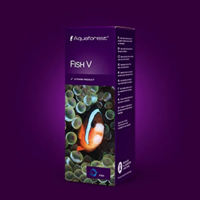 Aquaforest Fish-V, suplemento líquido vitamínico para peces marinos y de arrecife.