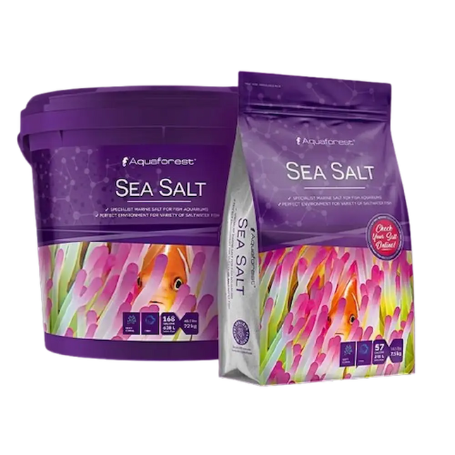 Paqutes de sal Aquaforest Sea Salt para acuarios marinos.