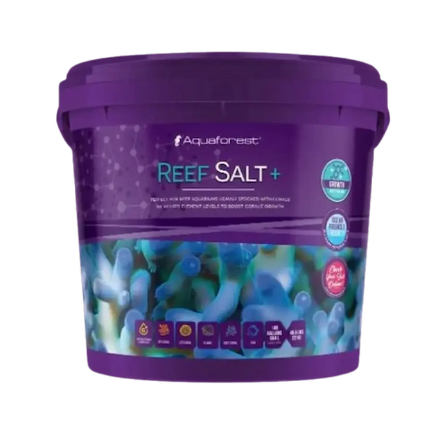 Cubo de Aquaforest Reef Salt Plus+ – sal marina enriquecida con oligoelementos para acuarios de arrecife.