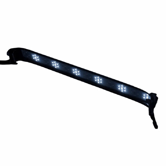 Pantalla LED BCF Reef Blade para acuario marino, con mezcla de luz blanca y azul para resaltar peces y corales.