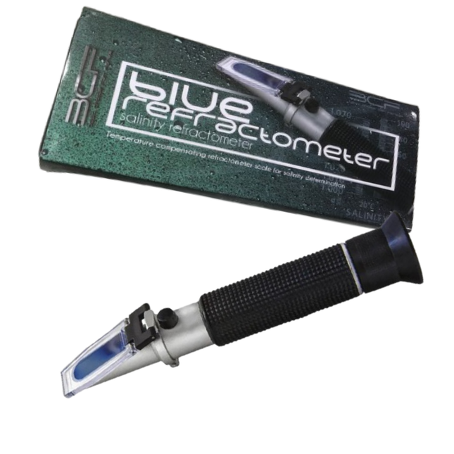 Blue Refractometer – Refractómetro óptico de precisión para medición de salinidad en acuarios marinos y acuicultura
