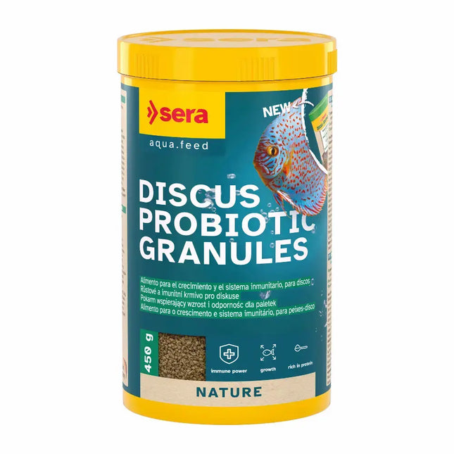 Bote de Sera Discus Probiotic Granules, granulado con probióticos para peces disco