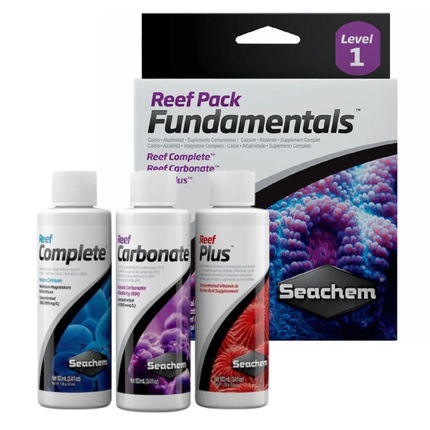 Pack Seachem Reef Pack Fundamentals con aditivos esenciales para acuarios de arrecife