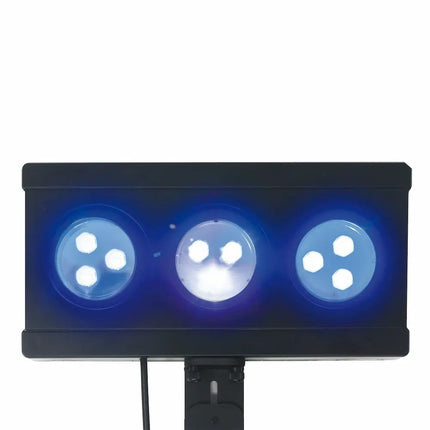 ICA Coral LED Lamp con 9 LEDs (8 azules + 1 blanco) y soporte regulable para acuarios marinos pequeños.