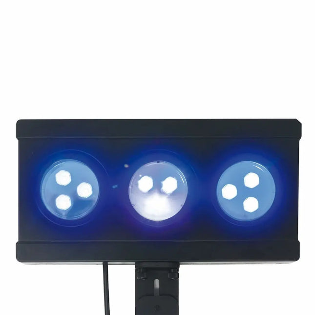 ICA Coral LED Lamp con 9 LEDs (8 azules + 1 blanco) y soporte regulable para acuarios marinos pequeños.