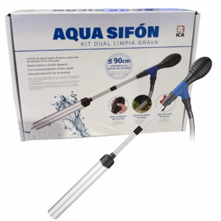 ICA Kit Dual Limpia Grava Aqua Sifón para limpieza del fondo y cambios de agua en acuarios