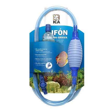 Sifón limpia grava con bomba manual para acuarios, ideal para eliminar residuos del fondo y cambiar el agua sin esfuerzo.