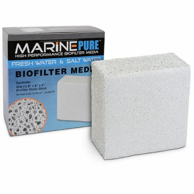 Bloque de material filtrante biológico Marine Pure Biofilter Media Block para acuarios, mostrando su estructura porosa diseñada para alta colonización bacteriana.