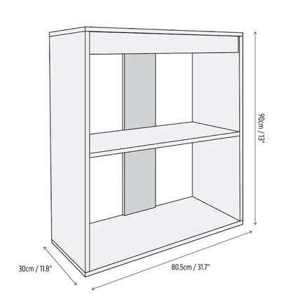 Mueble TMC First Wave 78L para acuario marino, con diseño a medida y acabado disponible en roble o negro. Detalla de las medidas