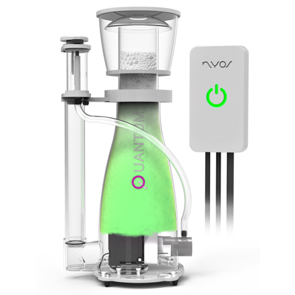 Skimmer NYOS Quantum EQ instalado en sump – unidad compacta de alto rendimiento para acuarios marinos.