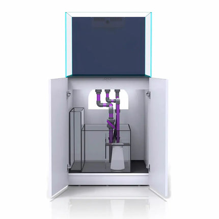 Acuario Nyos Opus G2 200 Slim Line con vidrio ultra claro, sump integrado y mueble Slim Line elegante.