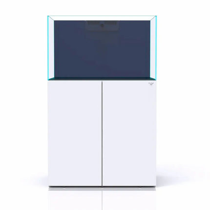 Acuario Nyos Opus G2 300 Slim Line con vidrio ultra claro, sump integrado y mueble moderno de cierre suave.