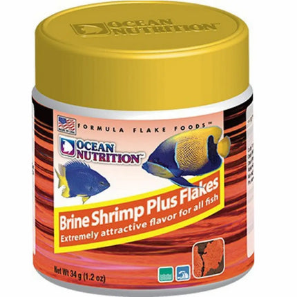 Ocean Nutrition Brine Shrimp Flakes, alimento en escamas con artemia natural para peces marinos y tropicales.