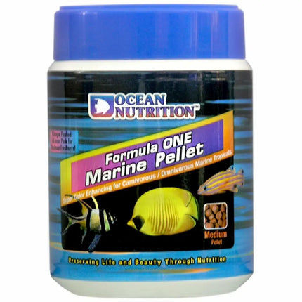 Ocean Nutrition Formula One Granulado, alimento de hundimiento lento para peces marinos con proteínas marinas de alta calidad.