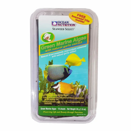 Ocean Nutrition Green Algae 12 g, láminas de alga verde natural para peces marinos herbívoros.