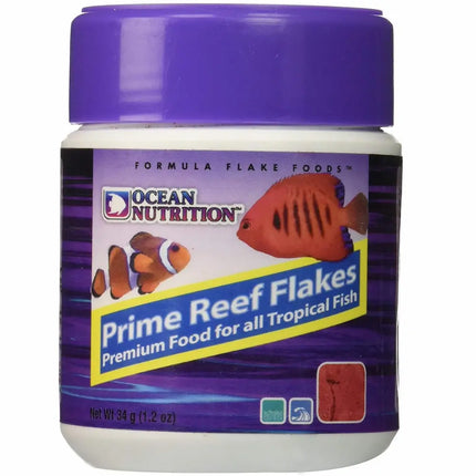 Ocean Nutrition Prime Reef Flakes, alimento en escamas para peces marinos con proteínas naturales y alto valor nutritivo.