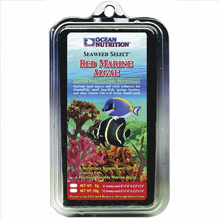 Ocean Nutrition Red Algae 8 g, láminas de alga roja natural para peces marinos herbívoros.