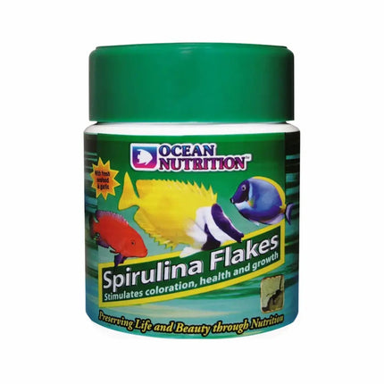 Ocean Nutrition Spirulina Flakes, alimento en escamas con espirulina natural para peces marinos y tropicales.