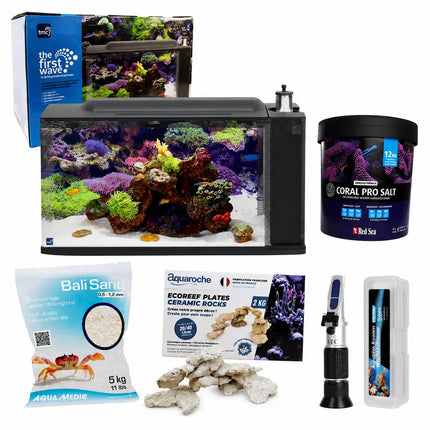 Pack Acuario Marino First Wave 48 con arena, sal Coral Pro y roca Aquaroche 