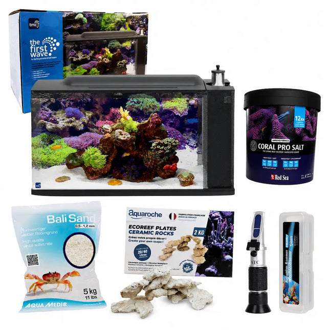 Pack Acuario Marino First Wave 48 con arena, sal Coral Pro y roca Aquaroche 