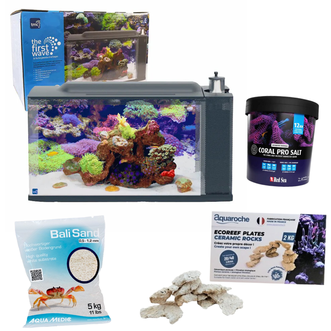 Pack Acuario Marino First Wave 48 con arena, sal Coral Pro y roca Aquaroche 