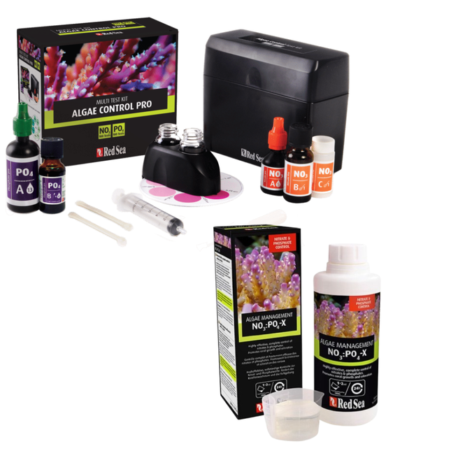 Pack Control de Algas Red Sea con NO3-PO4-X y kit de test Algae Control Pro.