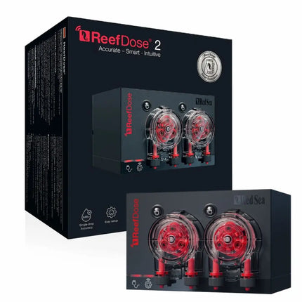 Dosificadora Red Sea ReefDose 2 con doble cabezal codificado por color y control inalámbrico mediante app ReefBeat.