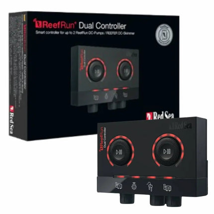 Controlador Red Sea ReefRun Dual DC Pump Controller con dos salidas para bombas DC y pantalla de control inteligente.