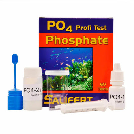 Salifert Test de Fosfato PO₄ con reactivos y escala de colores para acuarios de agua dulce y salada
