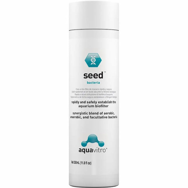 Botella de Seachem Aquavitro Seed con bacterias concentradas para ciclado y mantenimiento biológico del acuario.