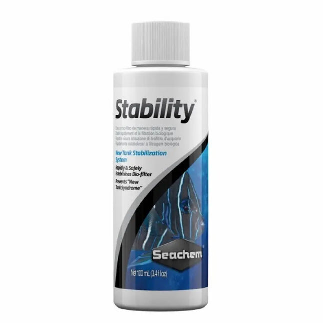 Botella de Seachem Stability con bacterias para ciclado y estabilidad biológica del acuario.