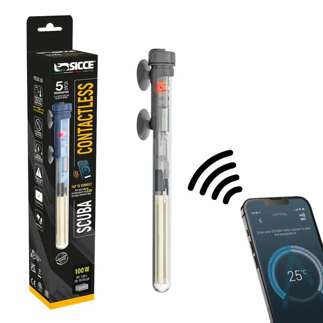 Calentador Sicce Scuba Contactless sumergible para acuarios, control electrónico sin contacto.