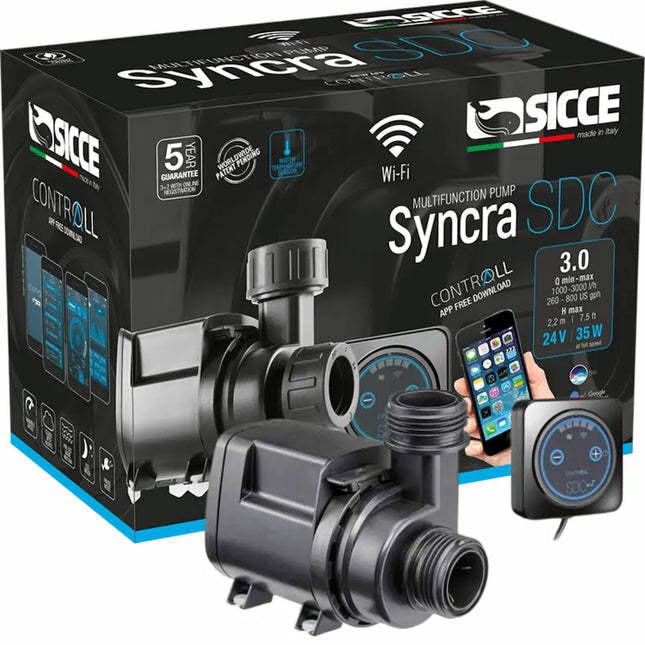 Bomba Sicce Syncra SDC instalada en un acuario, mostrando su diseño eficiente y funcionamiento silencioso.