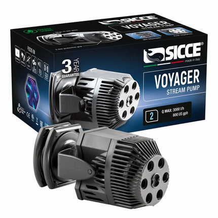 Bombas de movimiento Sicce Voyager para acuarios marinos reef con flujo amplio, soporte magnético y funcionamiento silencioso.