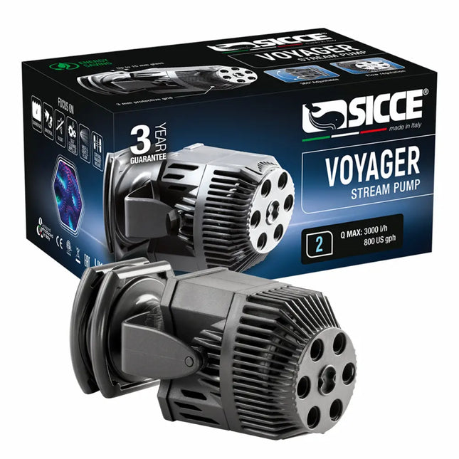 Bombas de movimiento Sicce Voyager para acuarios marinos reef con flujo amplio, soporte magnético y funcionamiento silencioso.