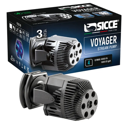 Bombas de movimiento Sicce Voyager para acuarios marinos reef con flujo amplio, soporte magnético y funcionamiento silencioso.
