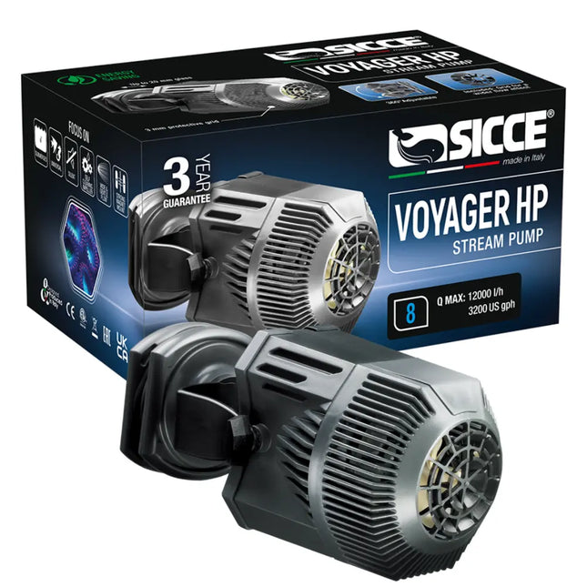 Bombas Sicce Voyager HP para acuarios marinos reef con alto caudal, soporte magnético y orientación 360 grados.