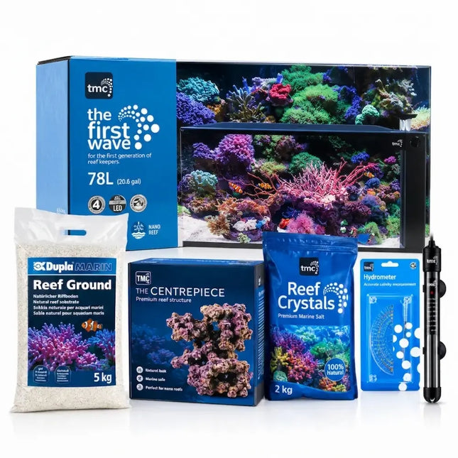 Kit acuario marino TMC First Wave 78 litros con arena, Eco Reef Rock,  sal, hidrómetro y termocalentador