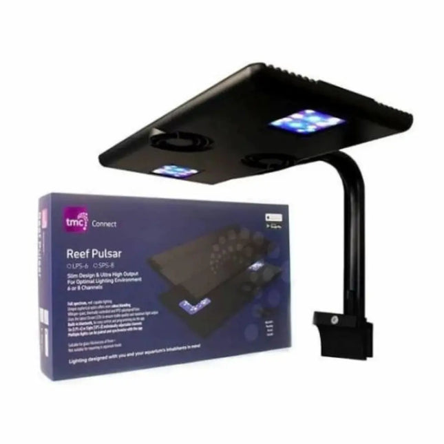 Pantalla LED TMC Pulsar SPS 8 de 210 W, diseño compacto y espectro completo para el crecimiento de corales SPS en acuarios marinos.