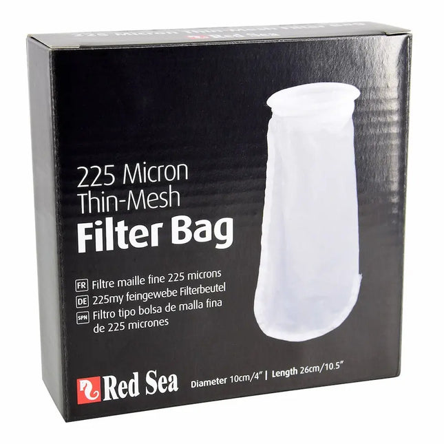Bolsa filtrante Red Sea de 225 micras para acuarios, lavable y reutilizable, ideal para eliminar partículas finas y mantener el agua cristalina.